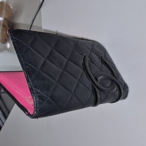 Chanel Cambonline Matelasse Long Black Pink 2009-2010 Bifold Wallet